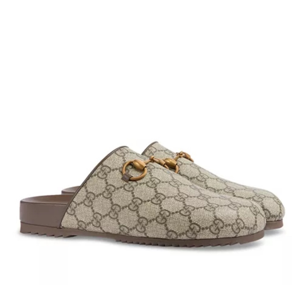 Gucci Monogram Canvas Mules - Brown and Beige